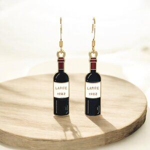 Gold Tone Wine Bottle Earrings